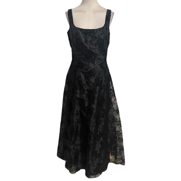 Gunne Sax Jessica McClintock Black Floral Maxi Dress Sz 11 Vintage Party Costume - Picture 1 of 9